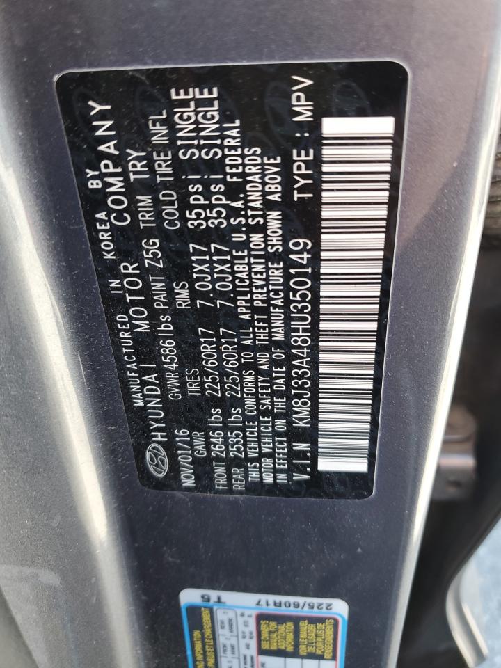 2017 Hyundai Tucson VIN KM8J33A48HU350149 Copart auction photo, front end damage thumbnail 14