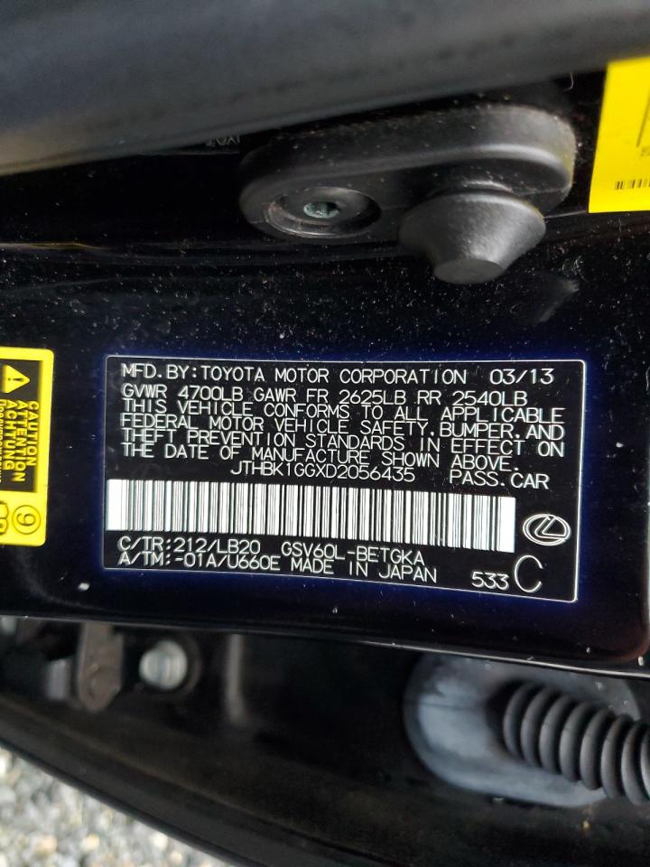2013 Lexus ES VIN JTHBK1GGXD2056435 Copart auction photo, all over damage thumbnail 13