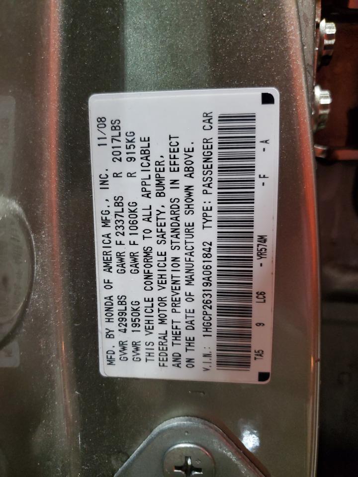 2009 Honda Accord VIN 1HGCP26319A061842 Copart auction photo, front end / minor dent/scratches damage thumbnail 13