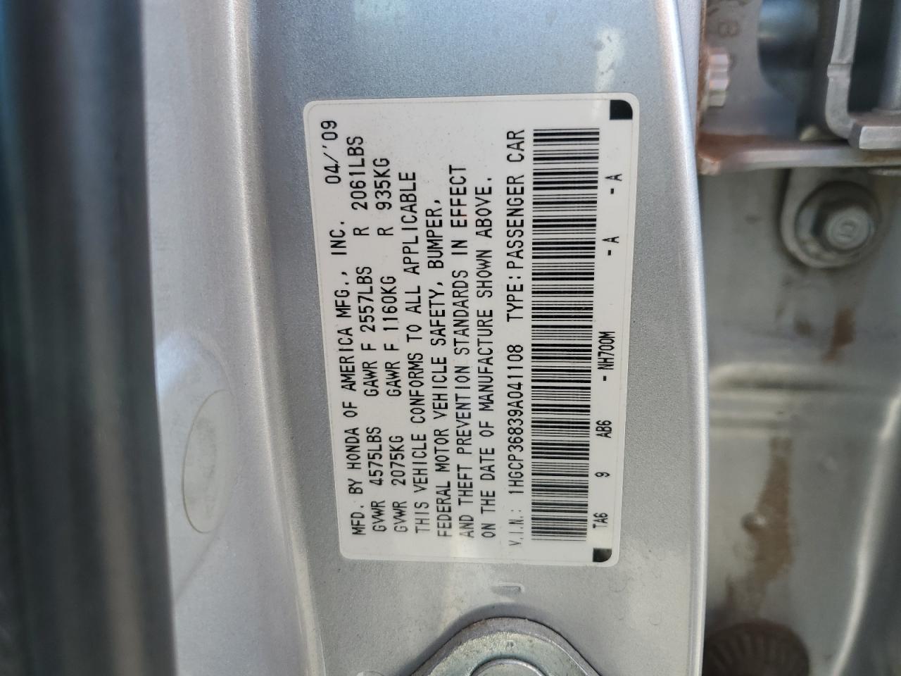 2009 Honda Accord VIN 1HGCP36839A041108 Copart auction photo, front end / undercarriage damage thumbnail 15