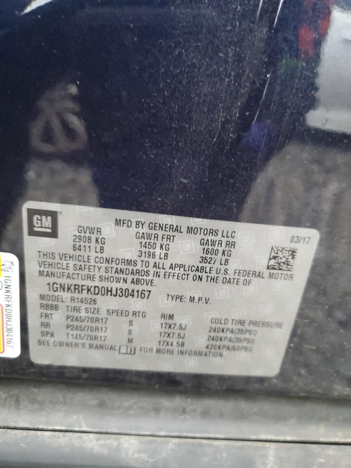 2017 Chevrolet Traverse VIN 1GNKRFKD0HJ304167 Copart auction photo, all over damage thumbnail 14