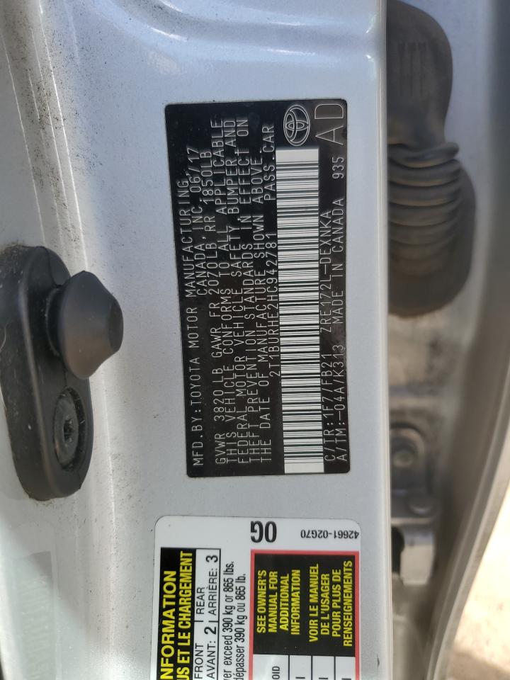 2017 Toyota Corolla VIN 2T1BURHE2HC942781 Copart auction photo, front end damage thumbnail 12