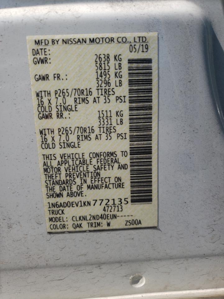 2019 Nissan Navara (Frontier) VIN 1N6AD0EV1KN772135 Copart auction photo, front end damage thumbnail 15