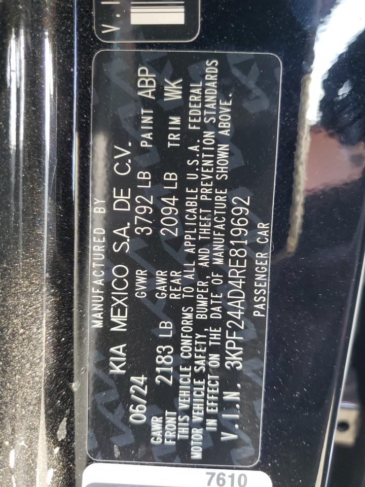 2024 KIA Forte VIN 3KPF24AD4RE819692 Copart auction photo, front end damage thumbnail 15