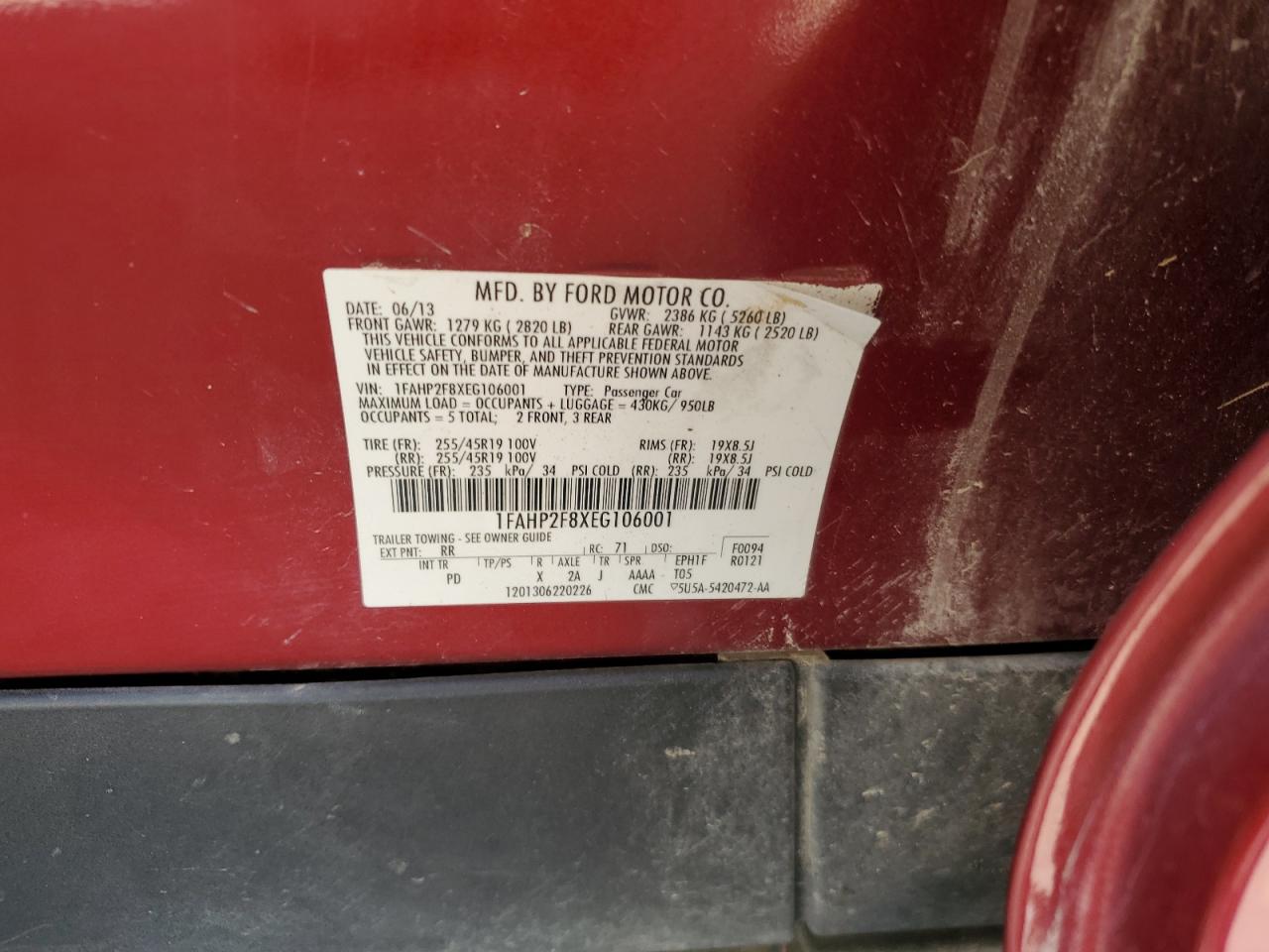 2014 Ford Taurus VIN 1FAHP2F8XEG106001 Copart auction photo, rear end / front end damage thumbnail 12