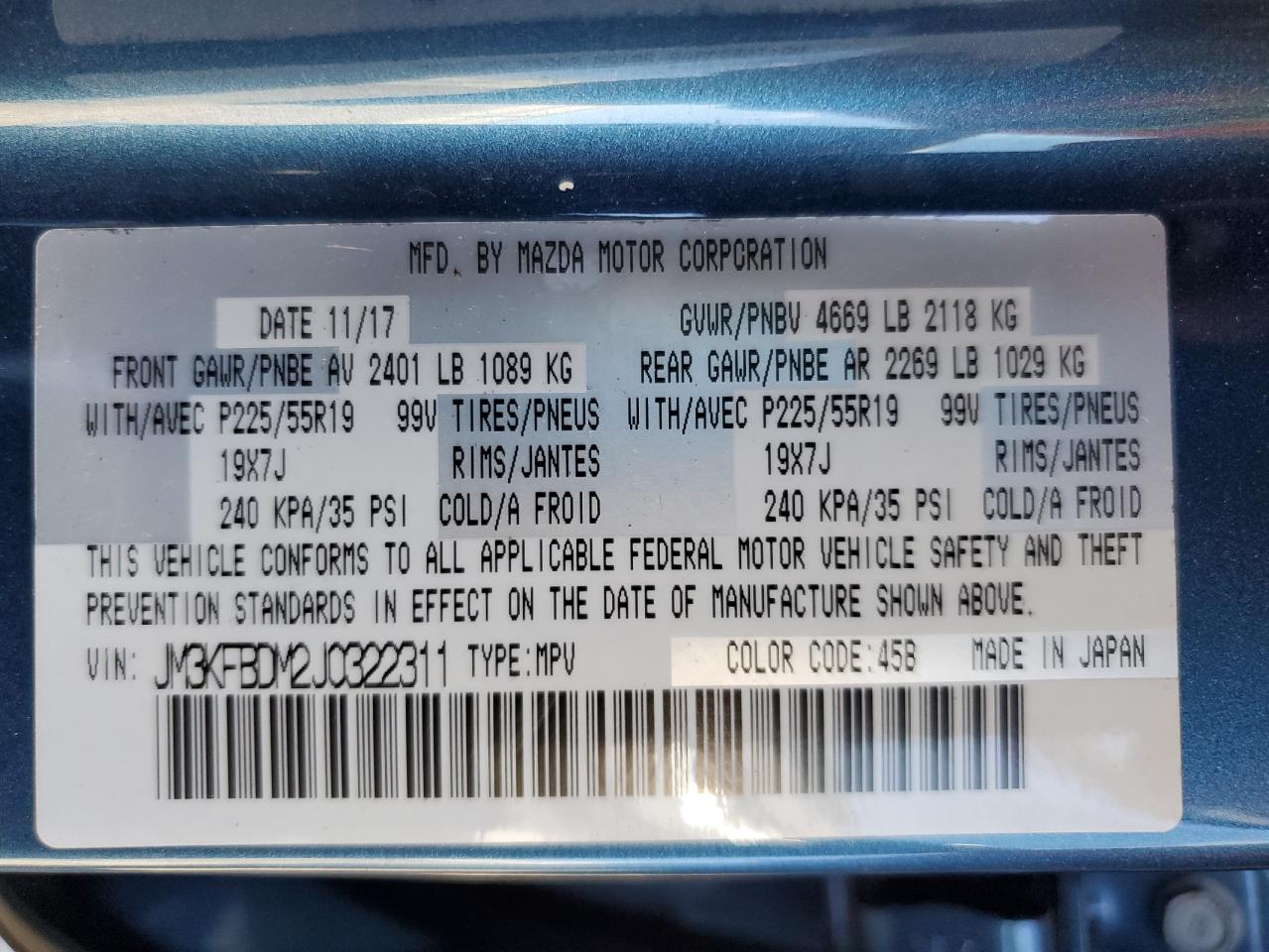 2018 Mazda CX-5 VIN JM3KFBDM2J0322311 Copart auction photo, front end damage thumbnail 15
