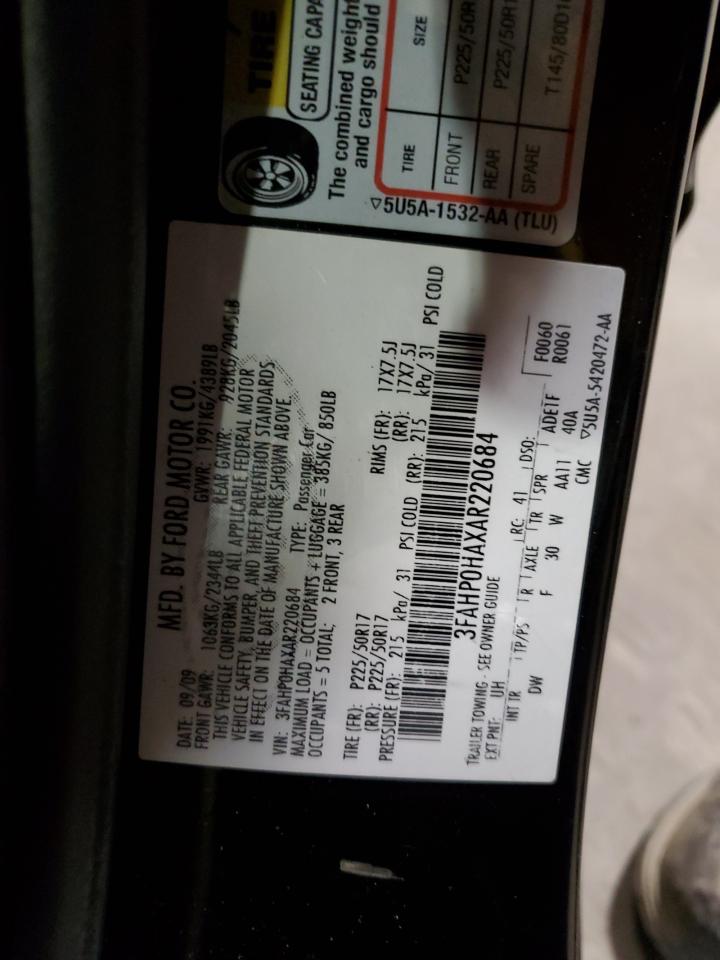 2010 Ford Fusion VIN 3FAHP0HAXAR220684 Copart auction photo, front end / minor dent/scratches damage thumbnail 14