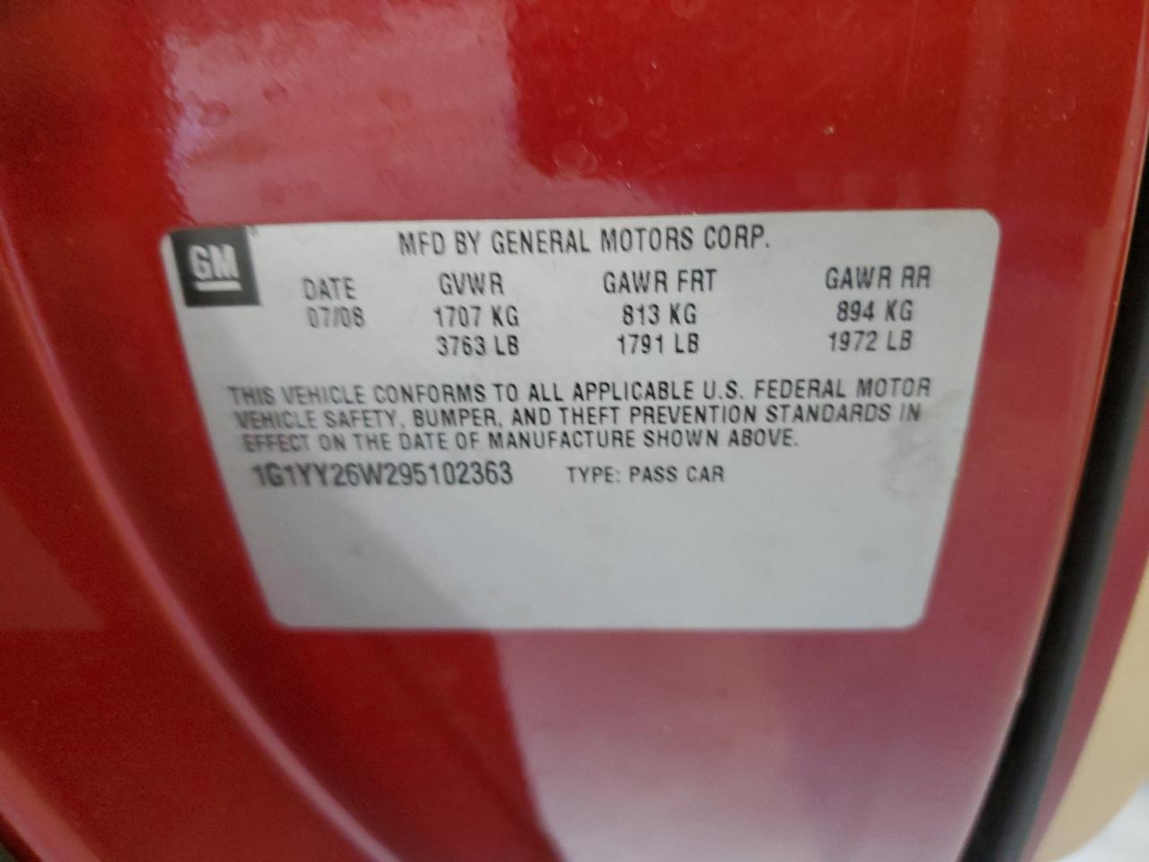 2009 Chevrolet Corvette VIN 1G1YY26W295102363 Copart auction photo, front end damage thumbnail 15