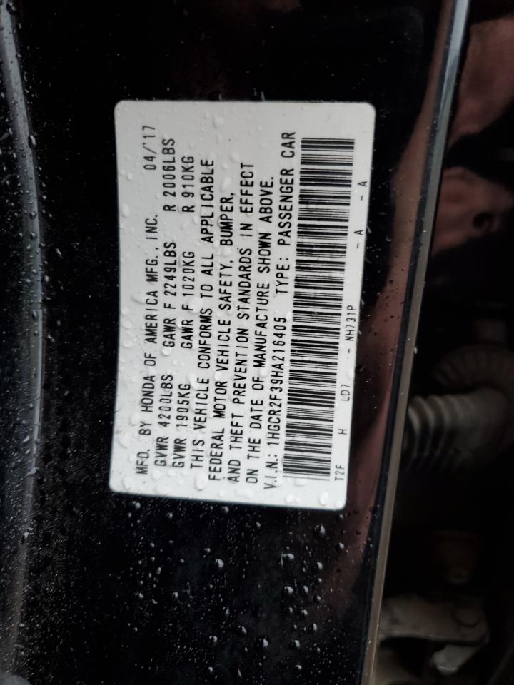 2017 Honda Accord VIN 1HGCR2F39HA216405 Copart auction photo, rear end / front end damage thumbnail 14