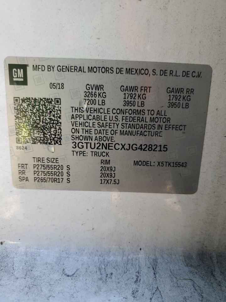 2018 GMC Sierra VIN 3GTU2NECXJG428215 Copart auction photo, front end / side damage thumbnail 12