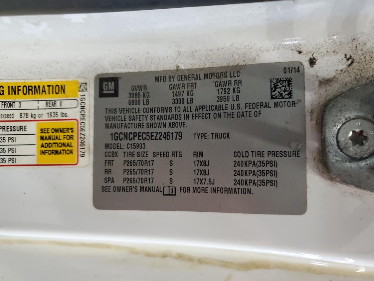 2014 Chevrolet Silverado VIN 1GCNCPEC5EZ246179 Copart auction photo, front end / side damage thumbnail 13