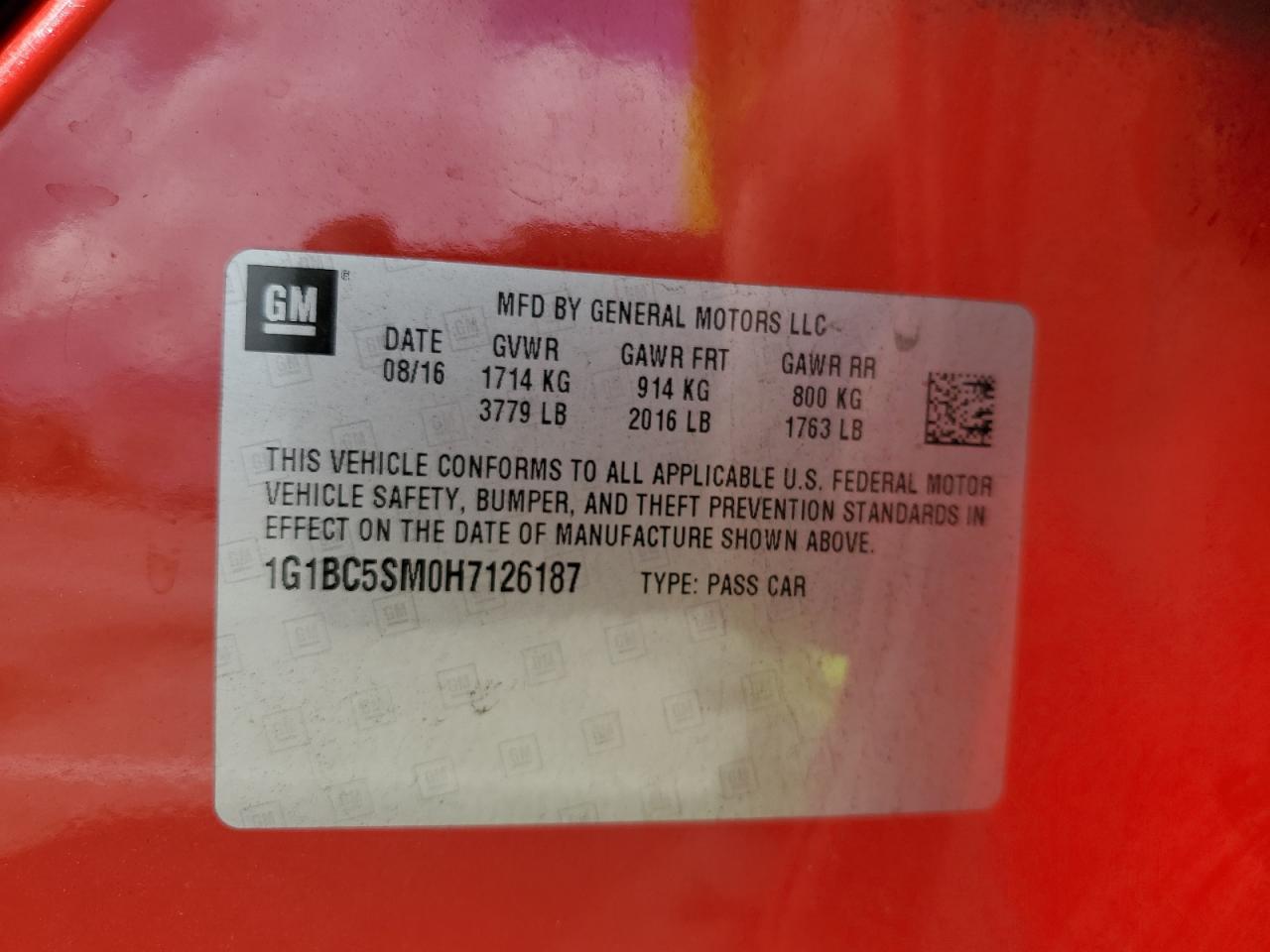 2017 Chevrolet Cruze VIN 1G1BC5SM0H7126187 Copart auction photo, all over / undercarriage damage thumbnail 12