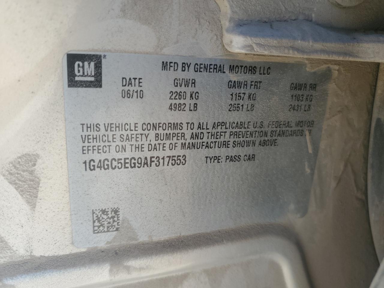 2010 Buick LaCrosse VIN 1G4GC5EG9AF317553 Copart auction photo, front end damage thumbnail 14