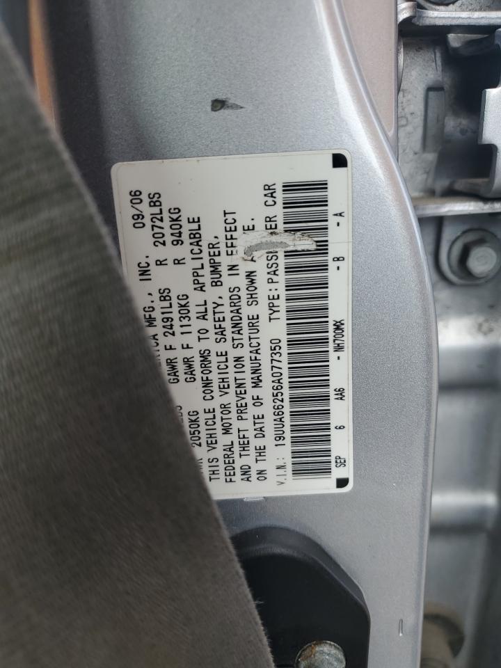 2006 Acura TL VIN 19UUA66256A077350 Copart auction photo, rear end damage thumbnail 12