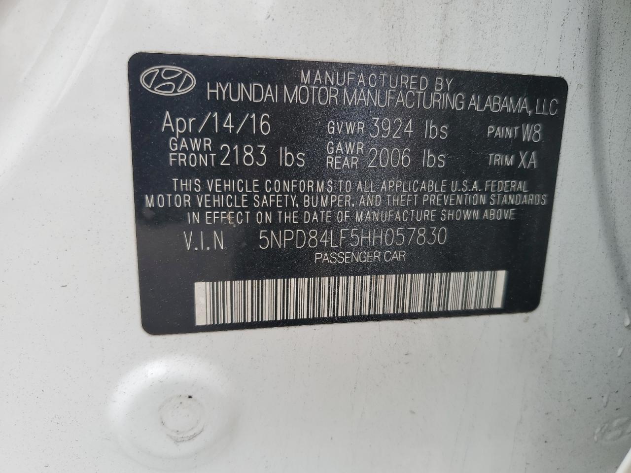 2017 Hyundai Elantra VIN 5NPD84LF5HH057830 Copart auction photo, rear end damage thumbnail 13