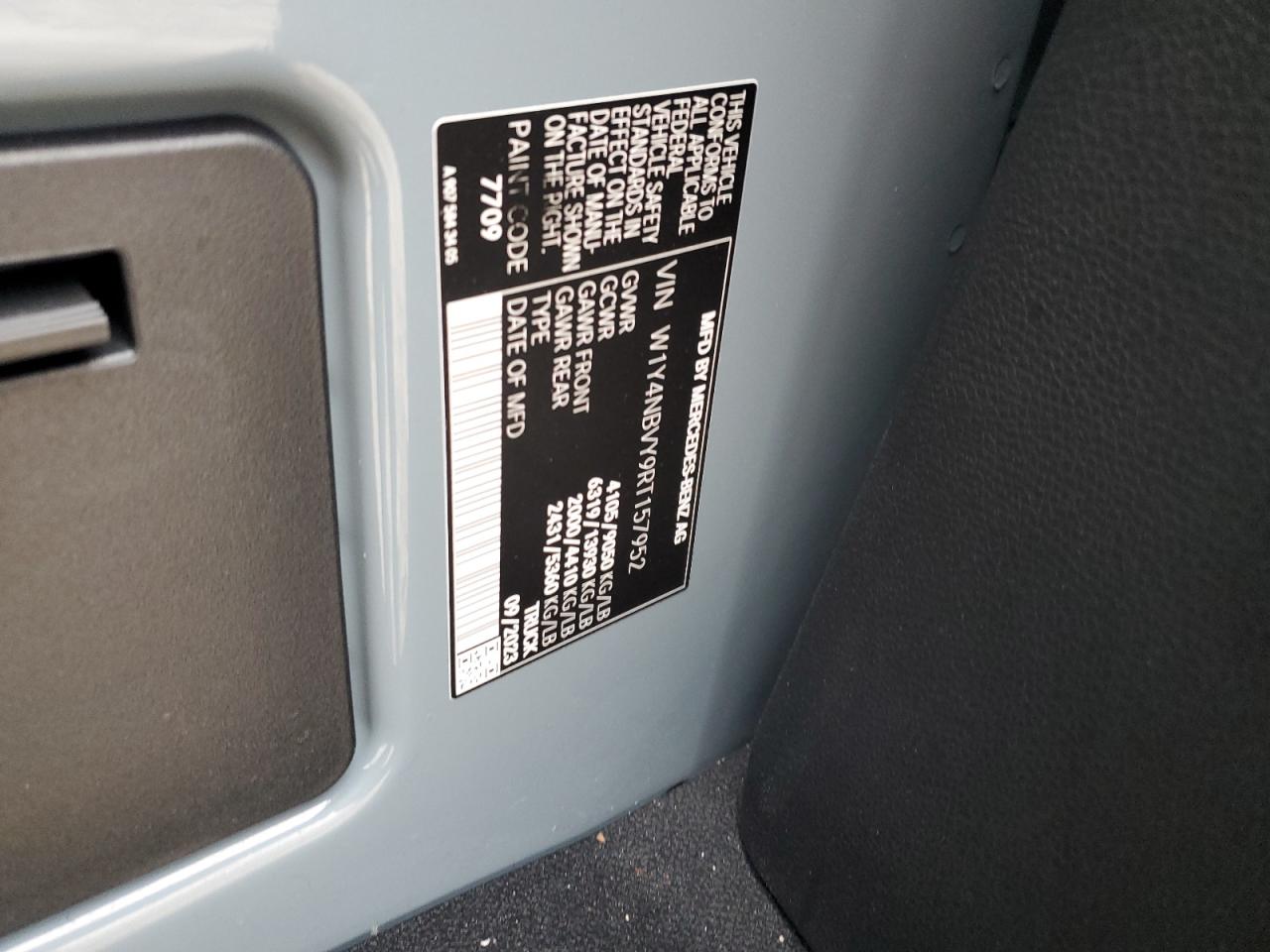 2024 Mercedes-Benz Sprinter VIN W1Y4NBVY9RT157952 Copart auction photo, rear end damage thumbnail 13