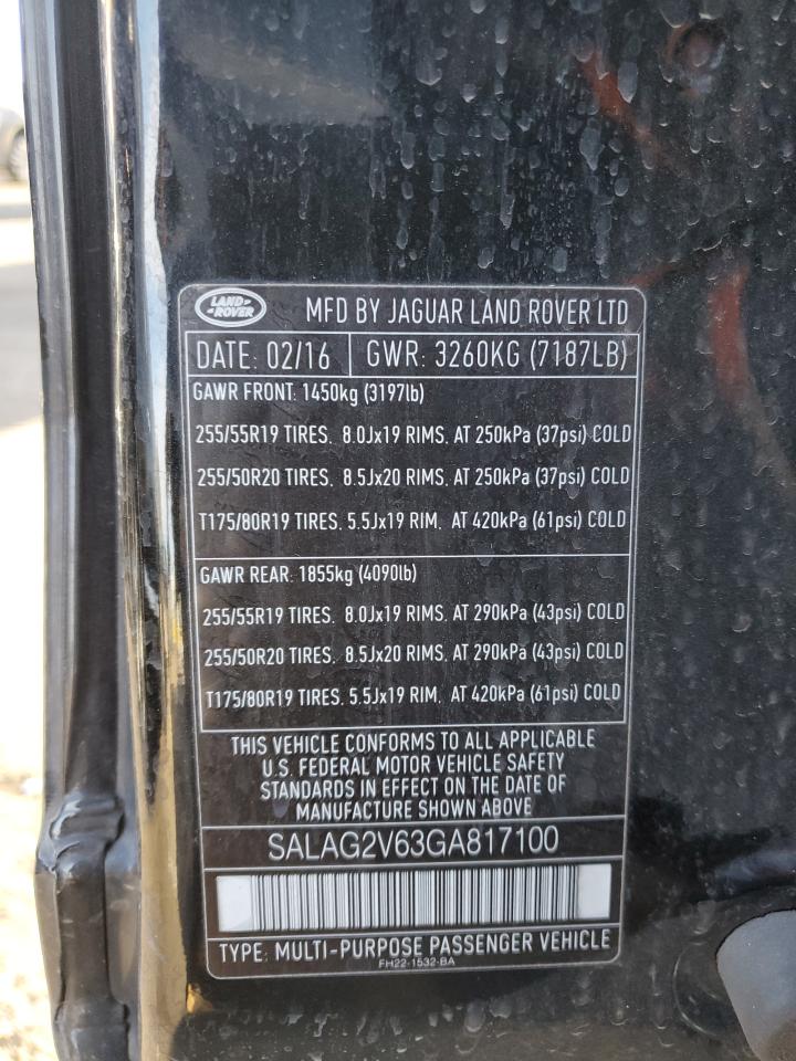 2016 Land Rover LR4 VIN SALAG2V63GA817100 Copart auction photo, rear end damage thumbnail 13