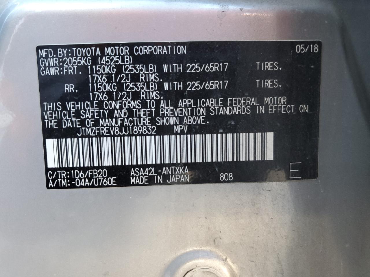 2018 Toyota RAV 4 VIN JTMZFREV8JJ189832 Copart auction photo, front end damage thumbnail 14