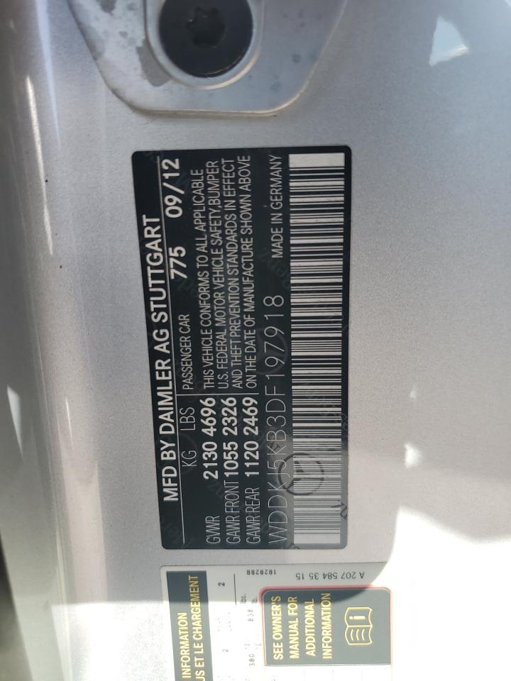 2013 Mercedes-Benz E-klasse VIN WDDKJ5KB3DF197918 Copart auction photo, mechanical / front end damage thumbnail 12