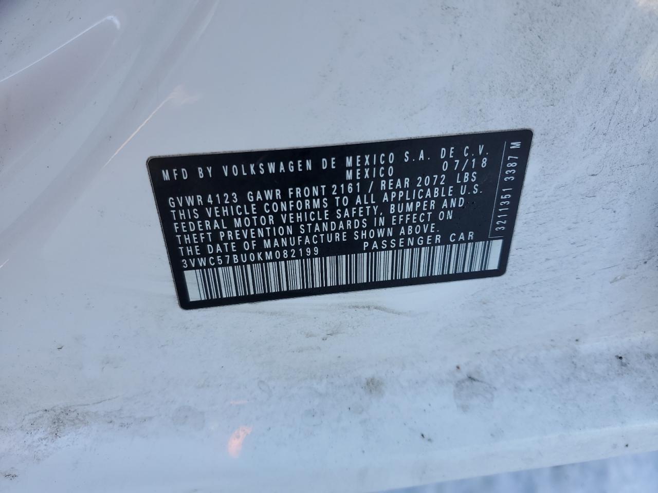 2019 Volkswagen Jetta VIN 3VWC57BU0KM082199 Copart auction photo, front end / undercarriage damage thumbnail 14