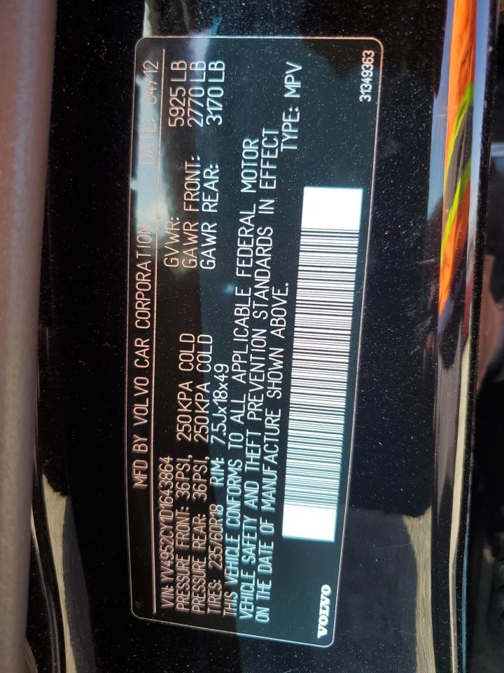 2013 Volvo XC90 VIN YV4952CY1D1643864 Copart auction photo, front end / minor dent/scratches damage thumbnail 13
