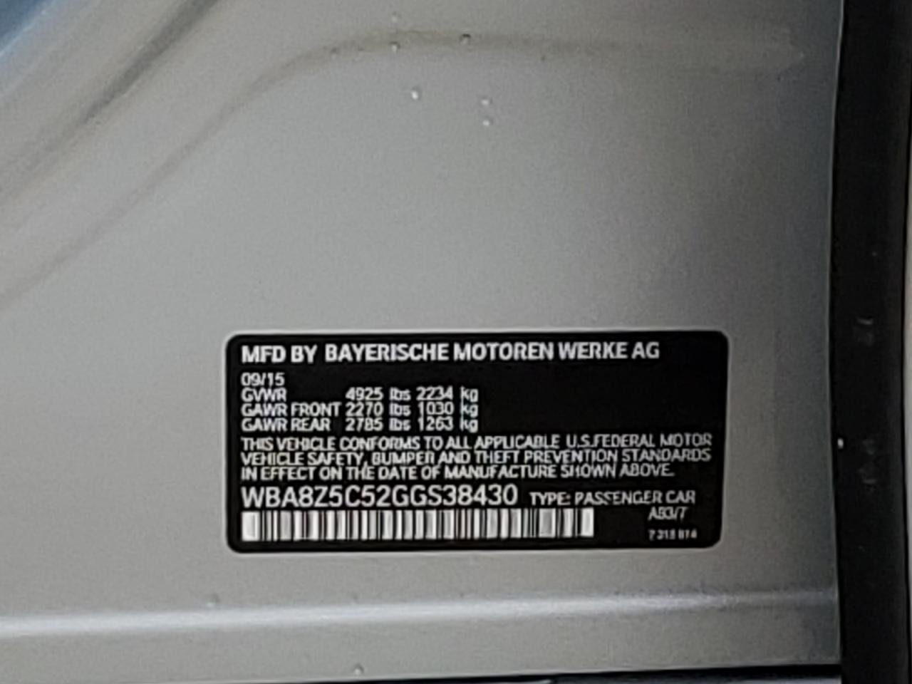 2016 BMW 3er VIN WBA8Z5C52GGS38430 Copart auction photo, water/flood damage thumbnail 13