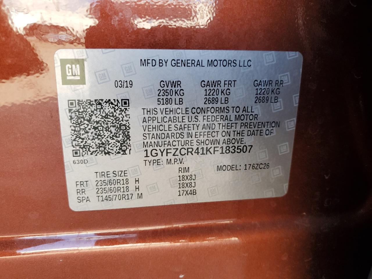 2019 Cadillac XT4 VIN 1GYFZCR41KF183507 Copart auction photo, front end damage thumbnail 15