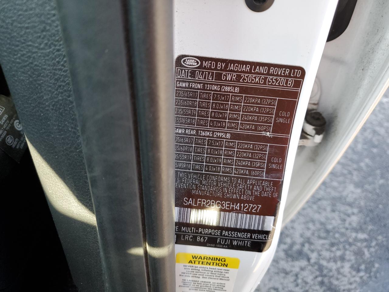 2014 Land Rover LR2 VIN SALFR2BG3EH412727 Copart auction photo, front end / undercarriage damage thumbnail 12
