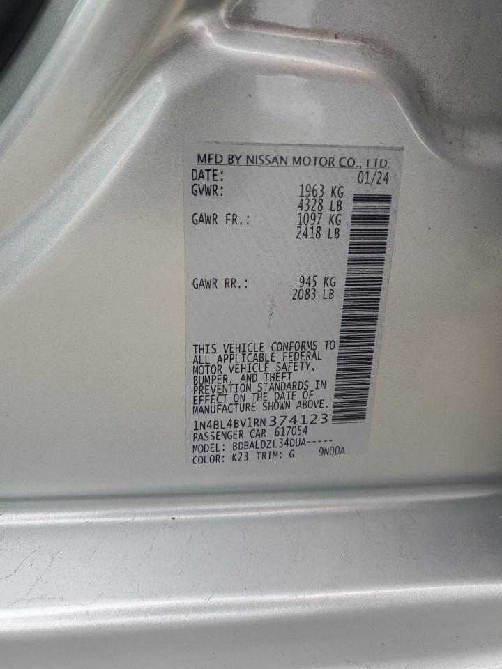 2024 Nissan Altima VIN 1N4BL4BV1RN374123 Copart auction photo, front end / minor dent/scratches damage thumbnail 12