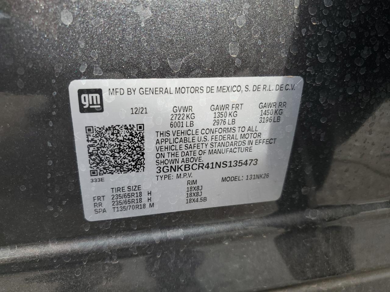 2022 Chevrolet Blazer VIN 3GNKBCR41NS135473 Copart auction photo, front end damage thumbnail 15