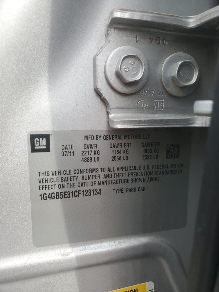 2012 Buick LaCrosse VIN 1G4GB5E31CF123134 Copart auction photo, front end / undercarriage damage thumbnail 14