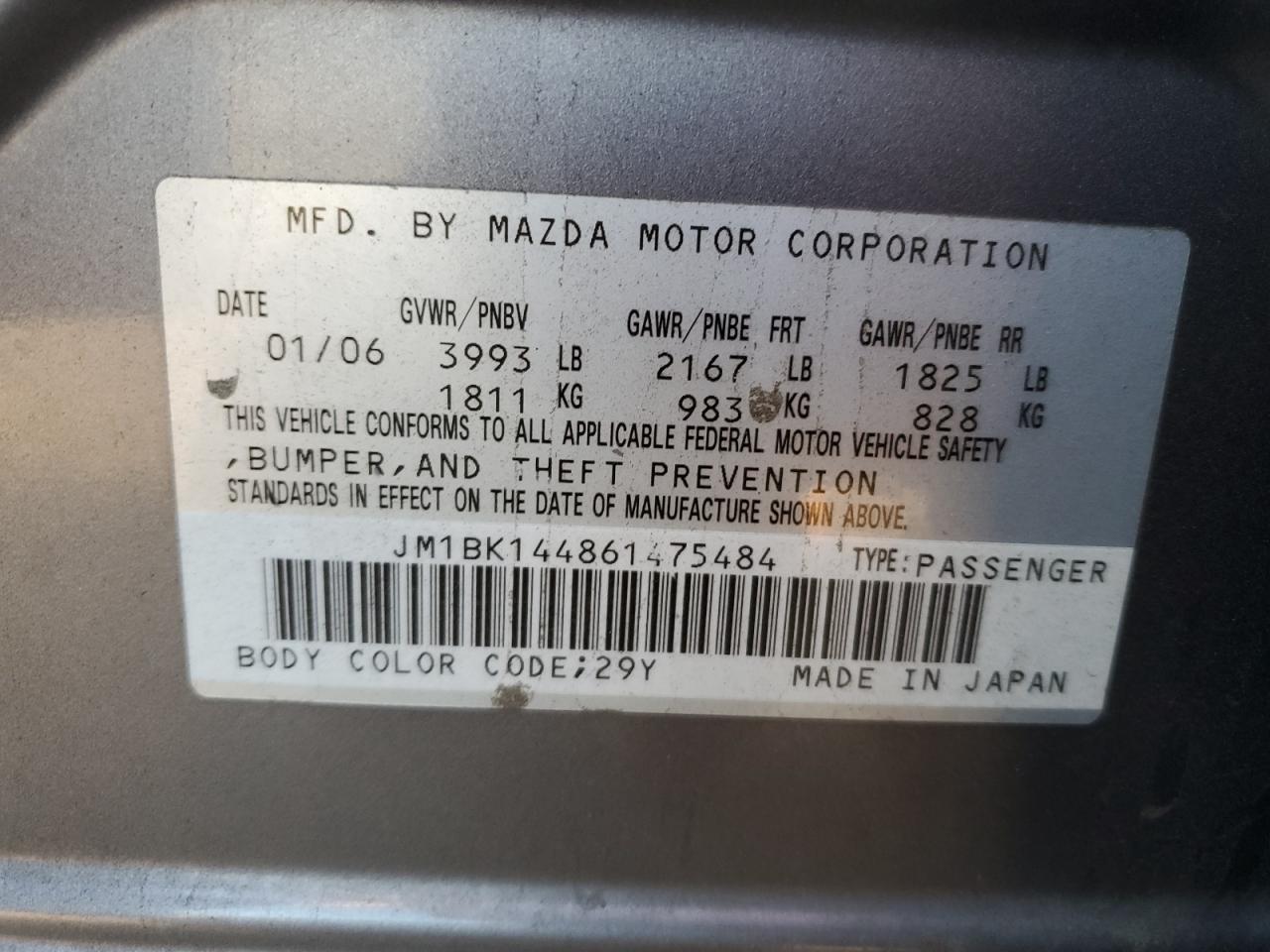 2006 Mazda 3 VIN JM1BK144861475484 Copart auction photo, rear end / mechanical damage thumbnail 12