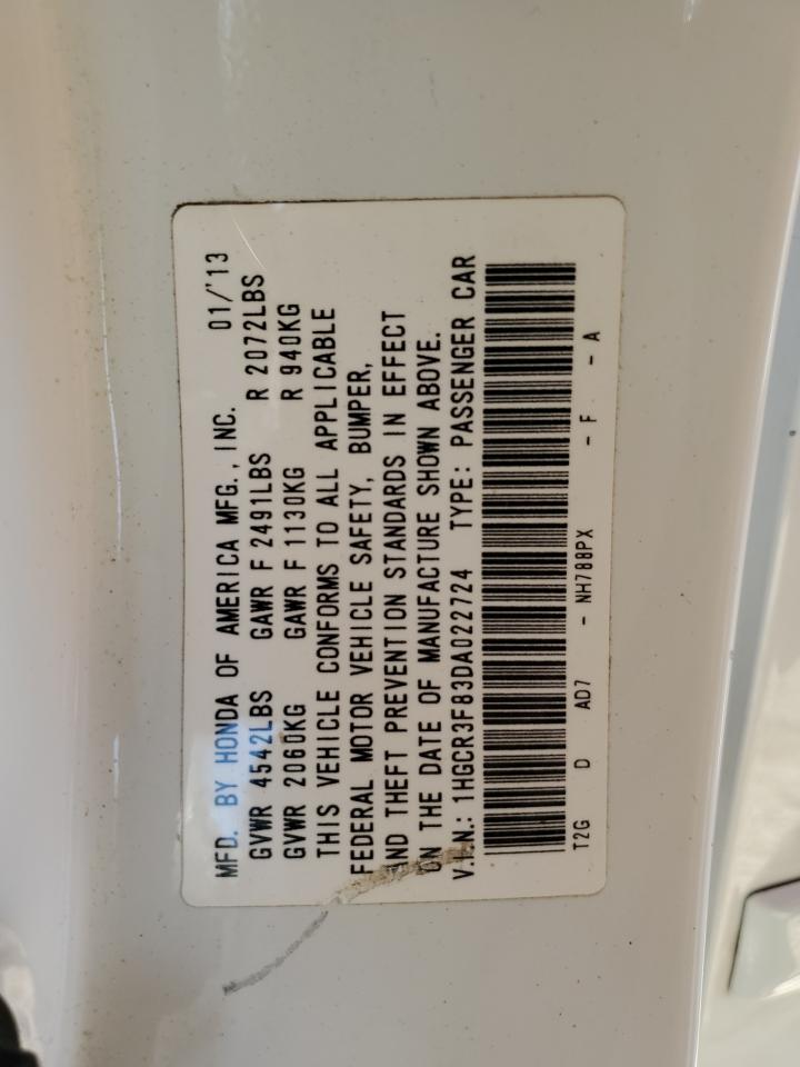 2013 Honda Accord VIN 1HGCR3F83DA022724 Copart auction photo, front end / rear end damage thumbnail 14