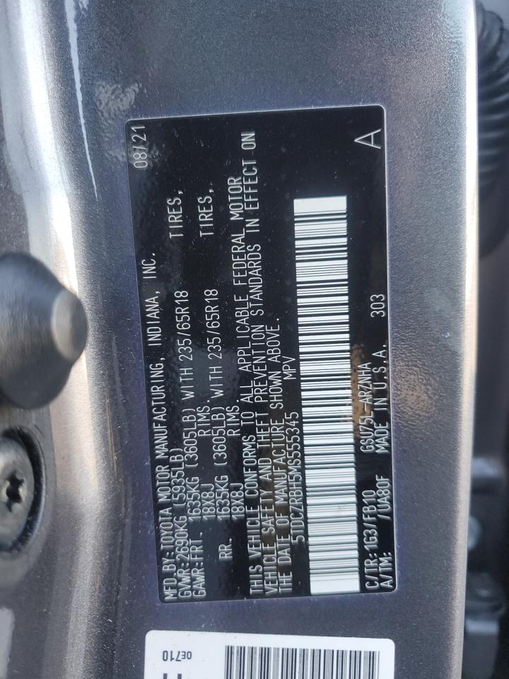 2021 Toyota Highlander VIN 5TDCZRBH5MS555345 Copart auction photo, rear end / minor dent/scratches damage thumbnail 14