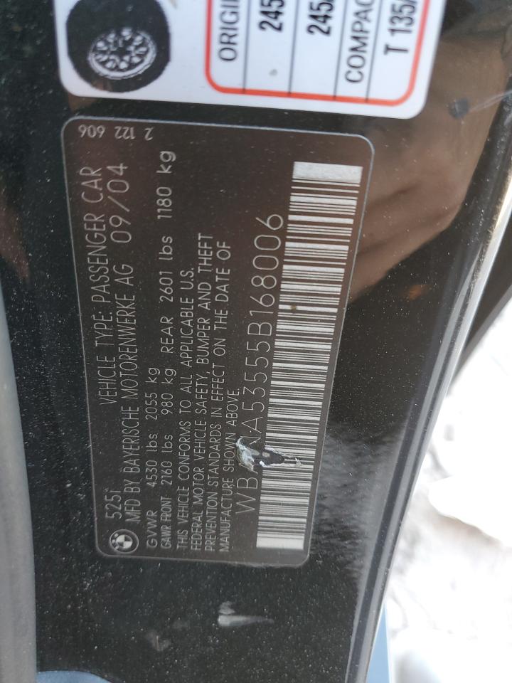 2005 BMW 5er VIN WBANA53555B168006 Copart auction photo, front end damage thumbnail 12