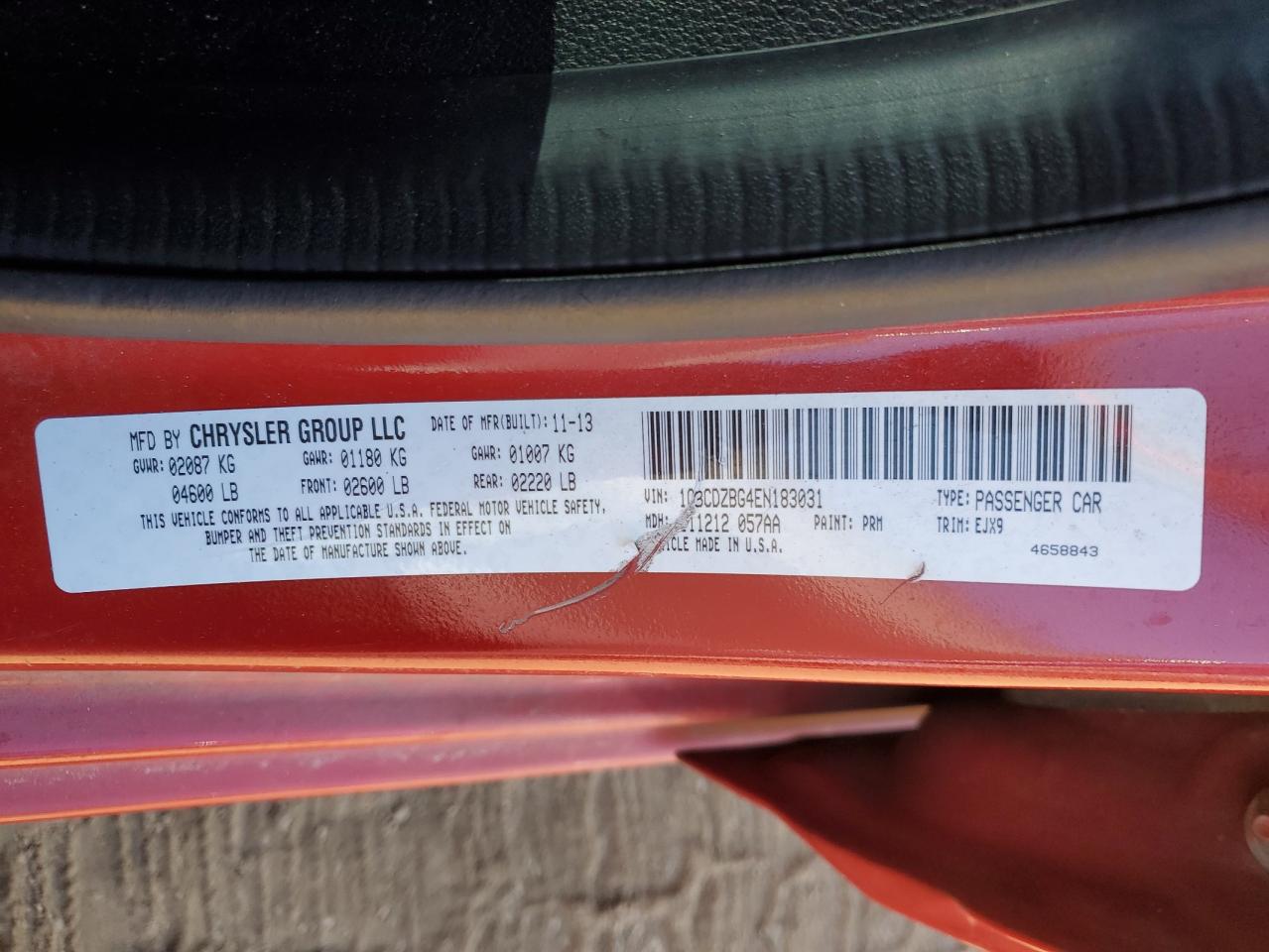 2014 Dodge Avenger VIN 1C3CDZBG4EN183031 Copart auction photo, rear end / front end damage thumbnail 12