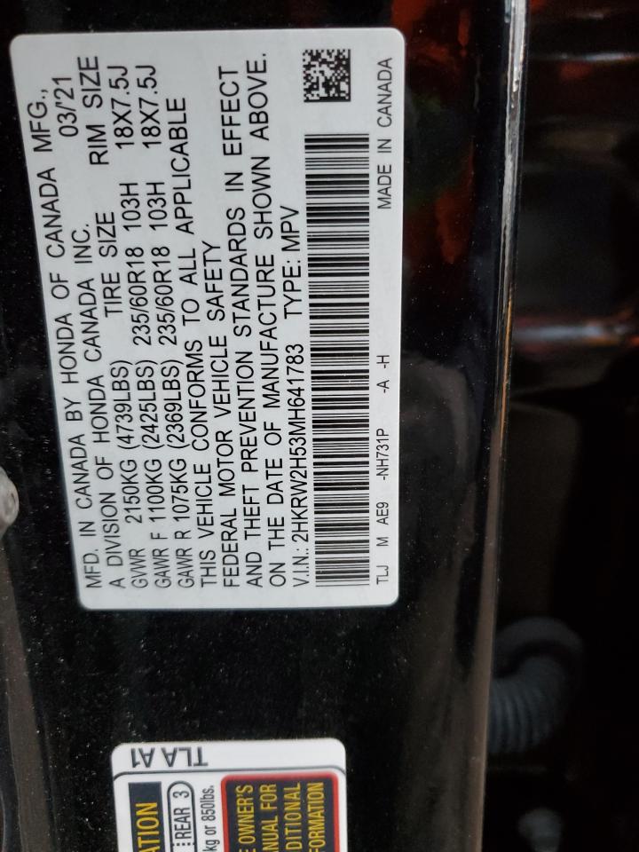 2021 Honda CR-V VIN 2HKRW2H53MH641783 Copart auction photo, rear end / front end damage thumbnail 16