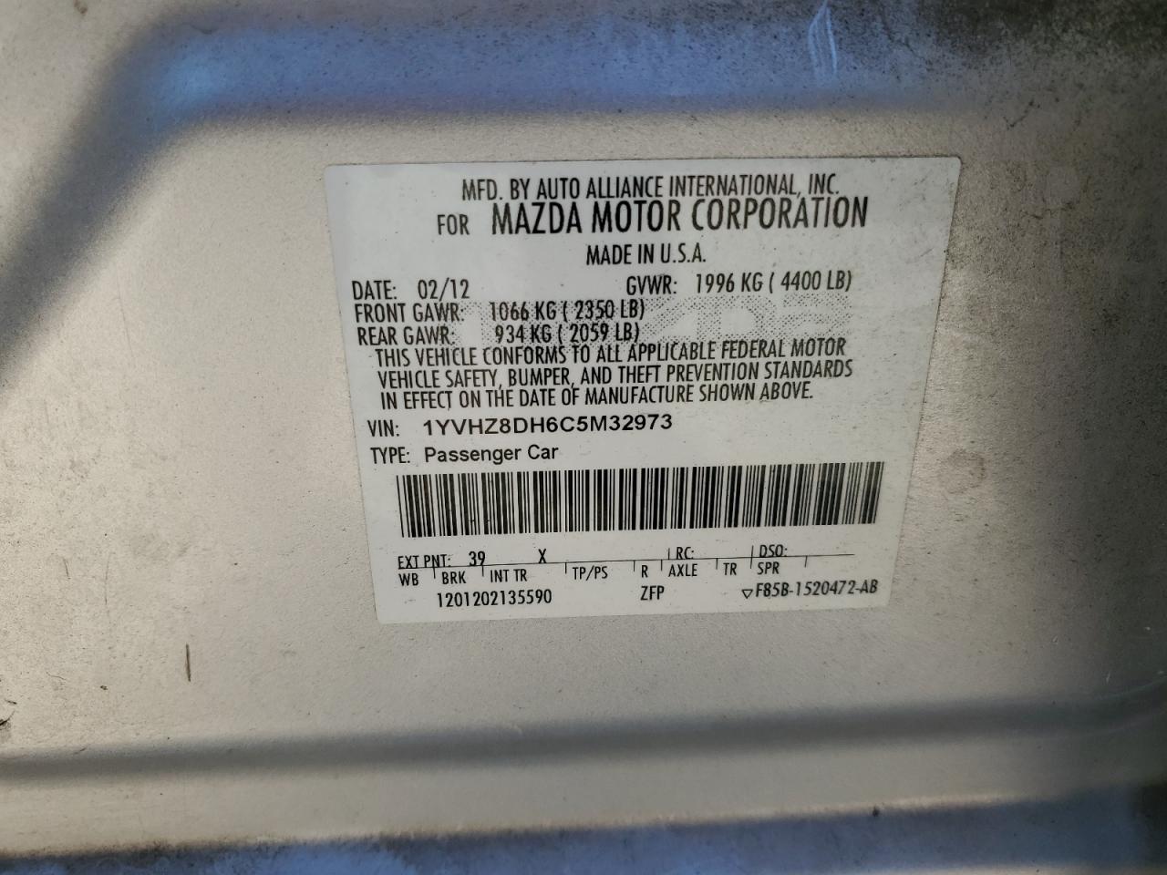 2012 Mazda 6 VIN 1YVHZ8DH6C5M32973 Copart auction photo, side / rear end damage thumbnail 14