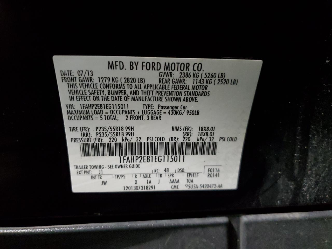 2014 Ford Taurus VIN 1FAHP2E81EG115011 Copart auction photo, front end / undercarriage damage thumbnail 12