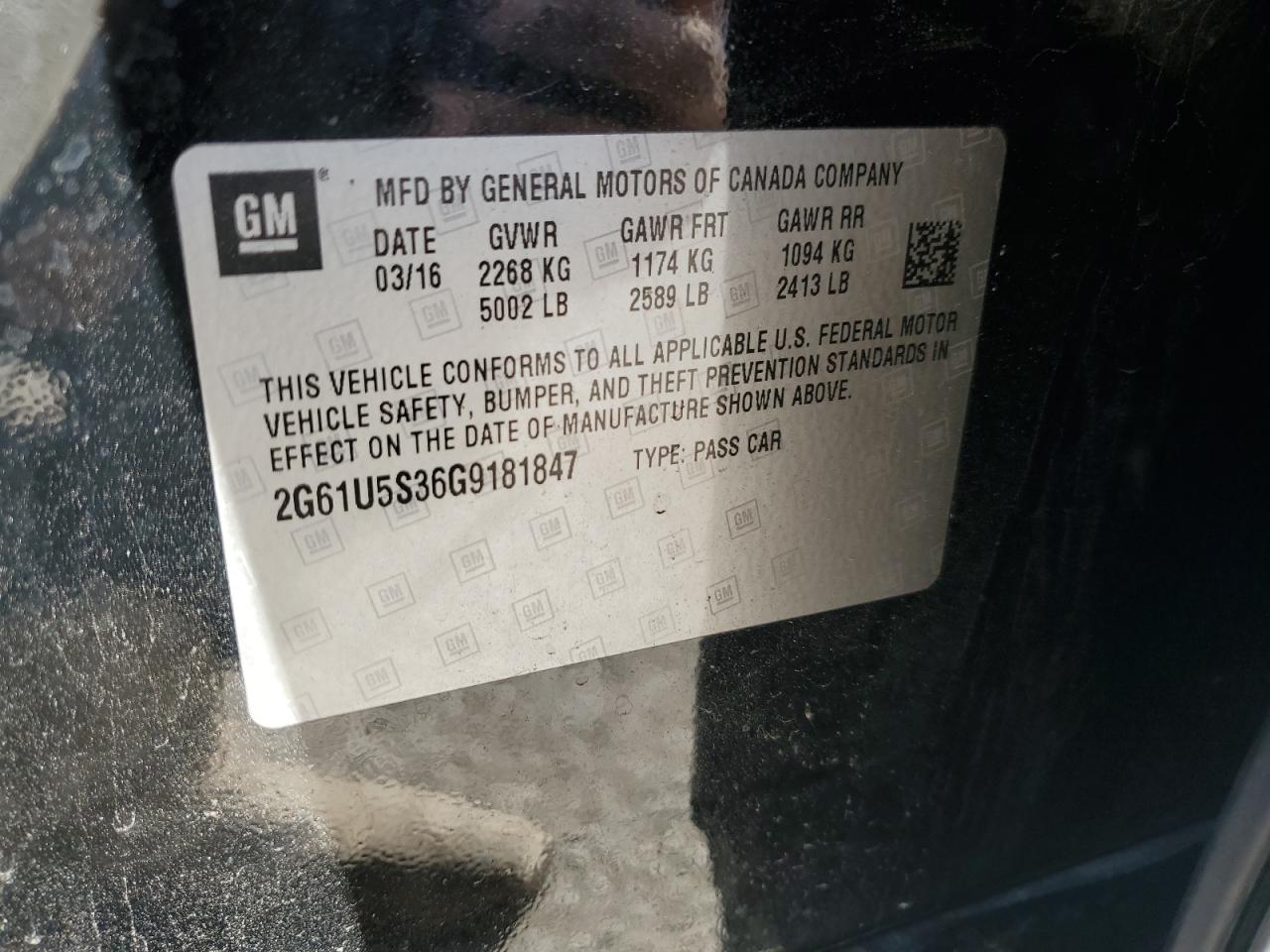 2016 Cadillac XTS VIN 2G61U5S36G9181847 Copart auction photo, front end damage thumbnail 12