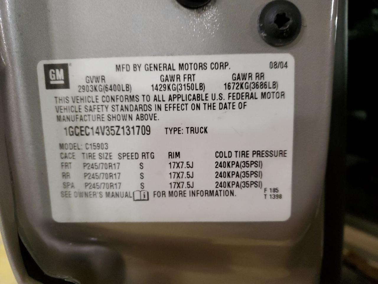 2005 Chevrolet Silverado VIN 1GCEC14V35Z131709 Copart auction photo, side / mechanical damage thumbnail 12