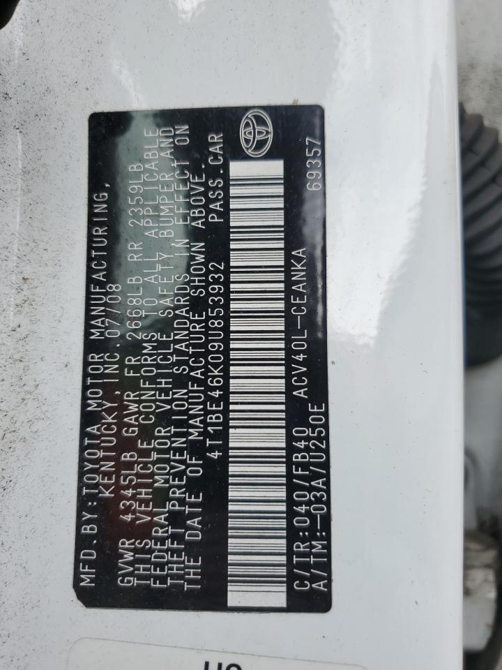 2009 Toyota Camry VIN 4T1BE46K09U853932 Copart auction photo, front end damage thumbnail 12
