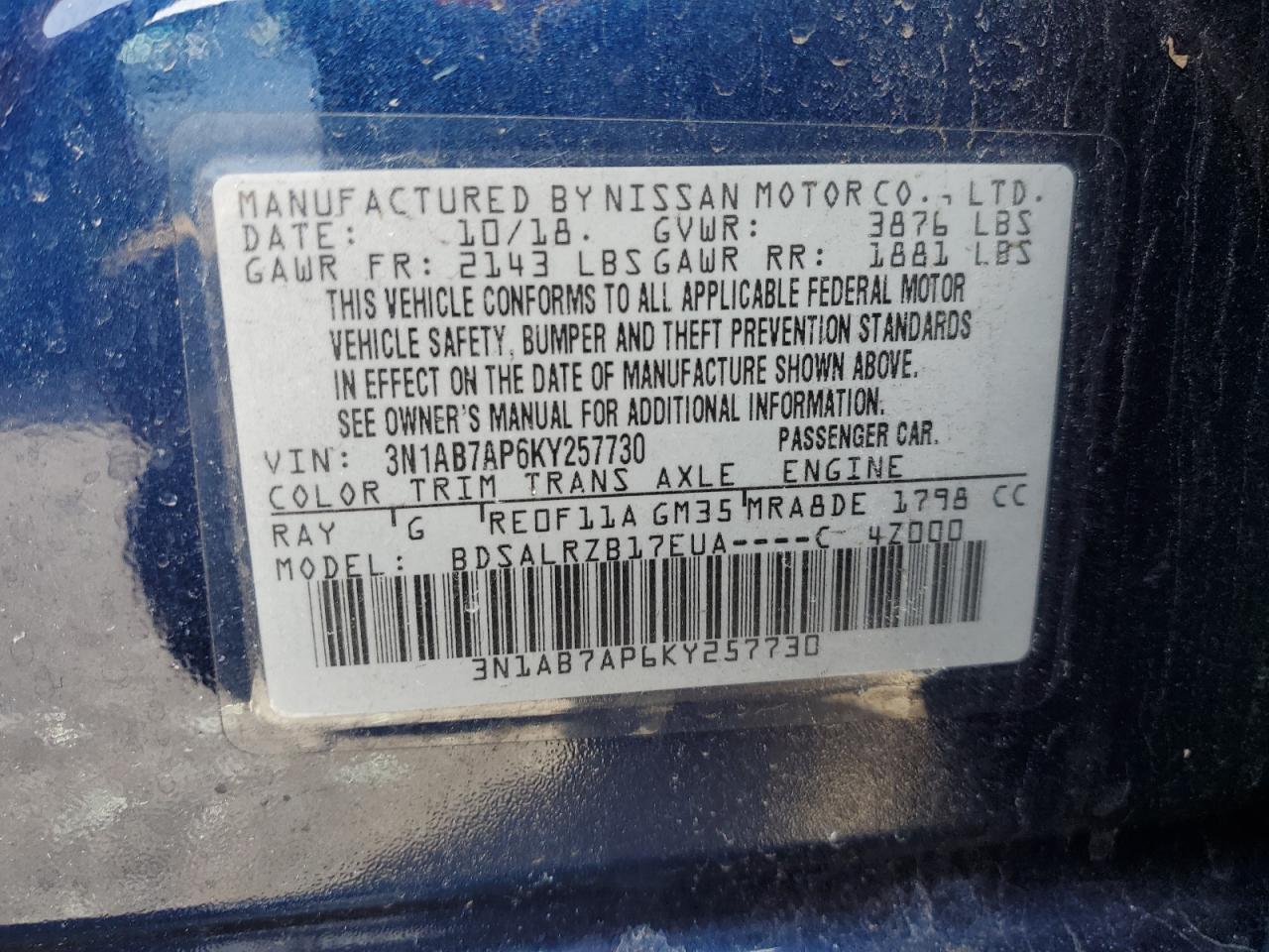 2019 Nissan Sentra VIN 3N1AB7AP6KY257730 Copart auction photo, front end / minor dent/scratches damage thumbnail 15