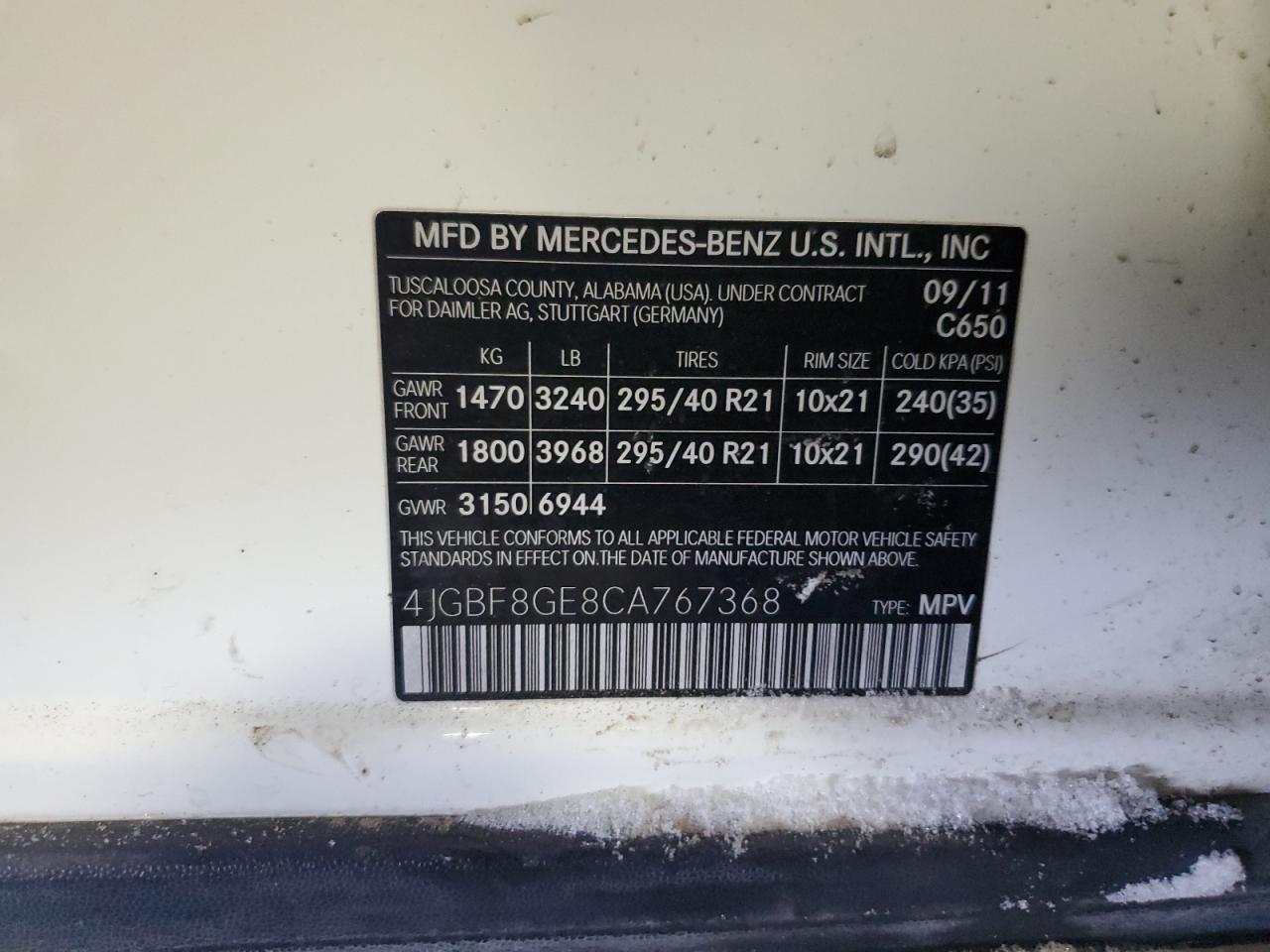 2012 Mercedes-Benz GL-klasse VIN 4JGBF8GE8CA767368 Copart auction photo, minor dent/scratches damage thumbnail 13