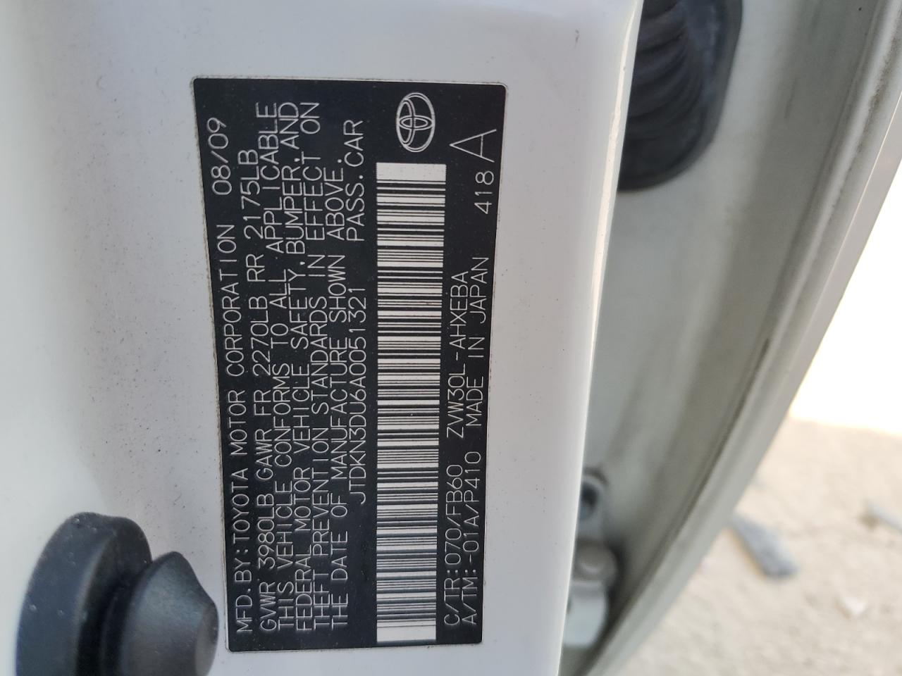 2010 Toyota Prius VIN JTDKN3DU6A0051321 Copart auction photo, rear end / front end damage thumbnail 12