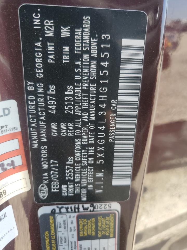 2017 KIA Optima VIN 5XXGU4L34HG154513 Copart auction photo, front end damage thumbnail 14