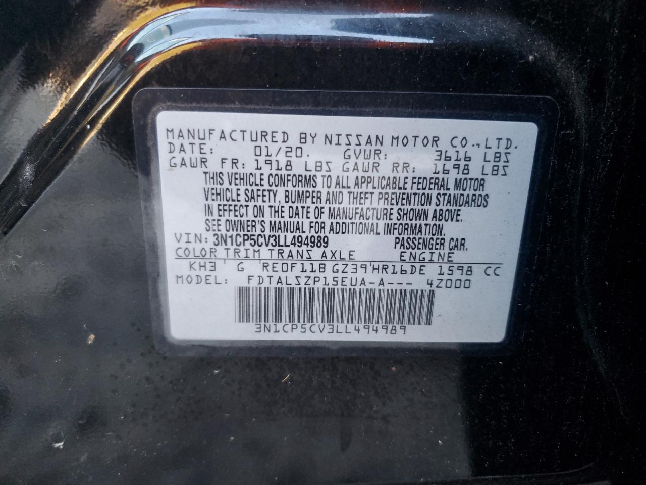 2020 Nissan Kicks VIN 3N1CP5CV3LL494989 Copart auction photo, mechanical damage thumbnail 13