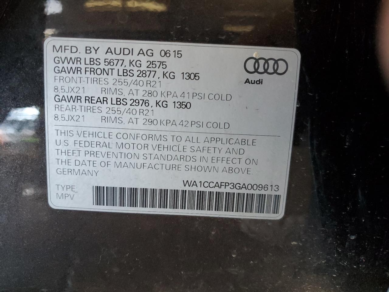 2016 Audi SQ5 VIN WA1CCAFP3GA009613 Copart auction photo, front end / undercarriage damage thumbnail 14