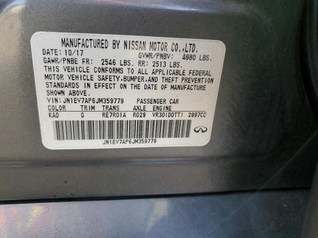 2018 Infiniti Q50 VIN JN1EV7AP6JM359779 Copart auction photo, front end damage thumbnail 12