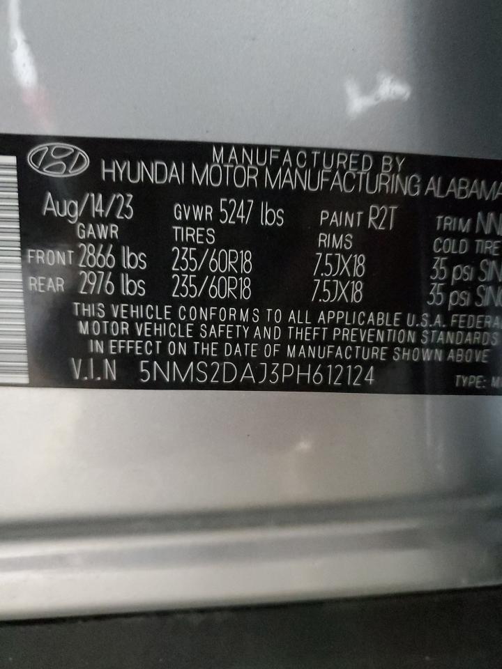 2023 Hyundai Santa Fe VIN 5NMS2DAJ3PH612124 Copart auction photo, front end damage thumbnail 13